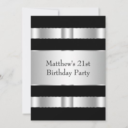 Invitation Black and Silver Mans 21e fête d'anniversaire (Devant)