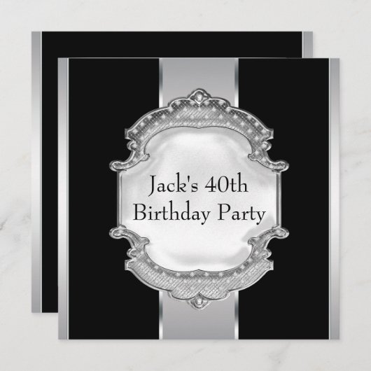 Invitation Black and Silver Mans fête d'anniversaire (Devant / Derrière)
