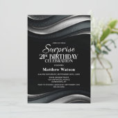 Invitation Black and Silver Surprise 21st Birthday Party (Debout devant)
