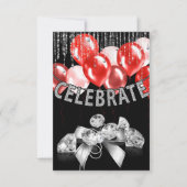 Invitation Black and Silver with red Balloons girl Party (Devant)