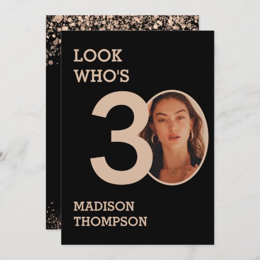 Invitation Black and Sparkle Gold Parties scintillant 30e ann (Devant / Derrière)