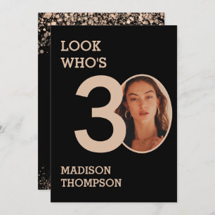Invitation Black and Sparkle Gold Parties scintillant 30e ann
