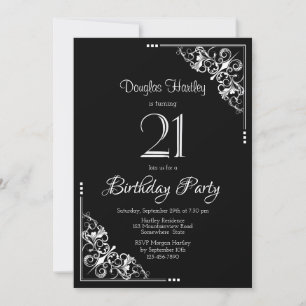 Invitation Black and White 21e fête d'anniversaire