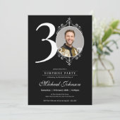 Invitation Black and White 30th Birthday Surprise Party (Debout devant)