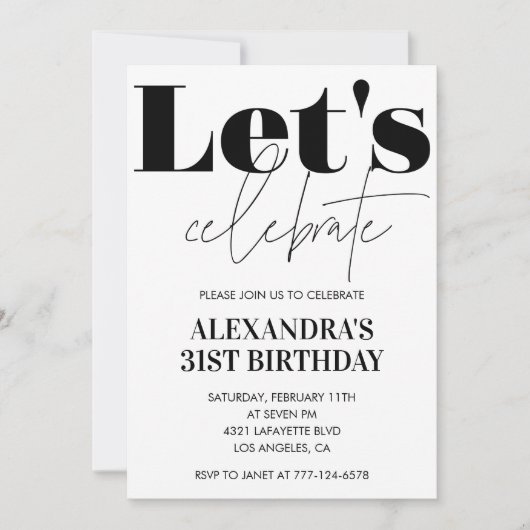 Invitation Black and White 31e anniversaire Modern (Devant)