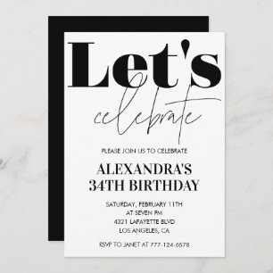 Invitation Black and White 34e anniversaire Modern