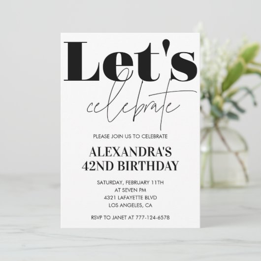 Invitation Black and White 42e anniversaire Modern (Debout devant)
