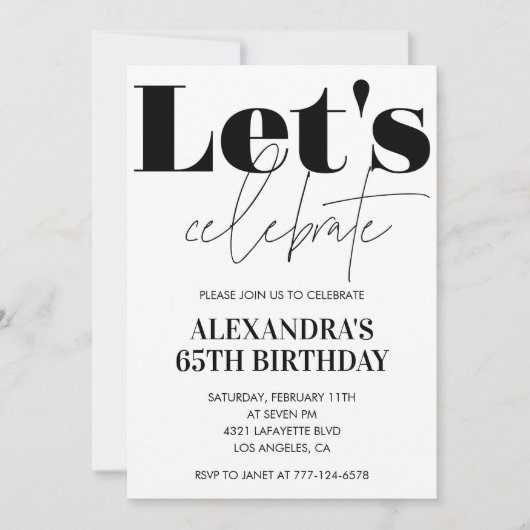 Invitation Black and White 65e anniversaire Modern (Devant)