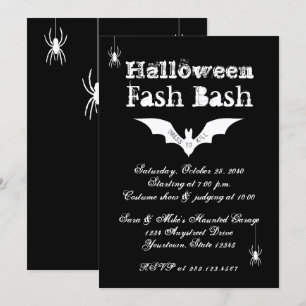 Invitation Black and White Bat Chic Crazy Halloween Party