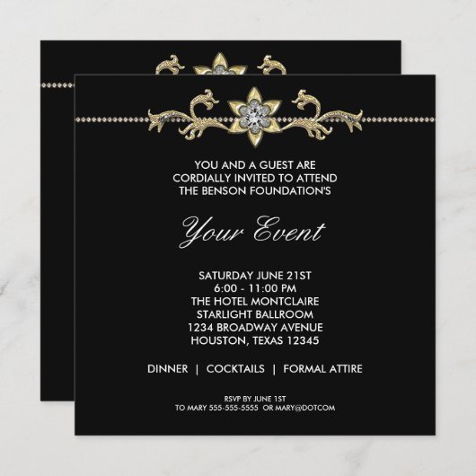 Invitation Black and White Black Cravate Corporate Party (Devant / Derrière)