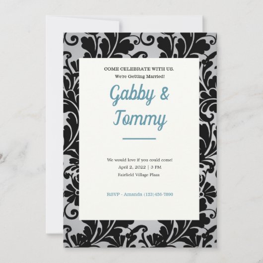 Invitation Black and White Black Damask (Devant)