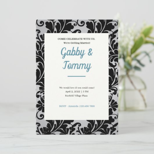 Invitation Black and White Black Damask (Debout devant)