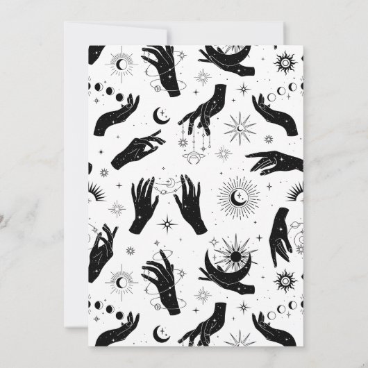 Invitation Black and white Boho Moon mystical hand birthday (Dos)