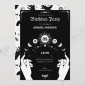 Invitation Black and white Boho Moon mystical hand birthday (Devant / Derrière)