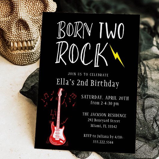 Invitation Black and White Born Two Rock Guitare 2e anniversa