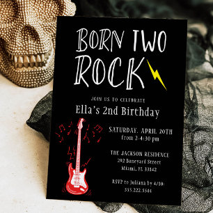 Invitation Black and White Born Two Rock Guitare 2e anniversa