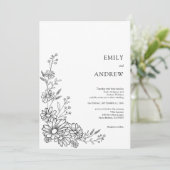 Invitation Black and White Botanical Daisy Garden Wedding (Debout devant)