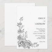 Invitation Black and White Botanical Daisy Garden Wedding (Devant / Derrière)