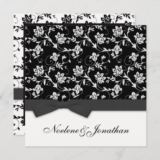 Invitation Black and White Bow Flower Wedding Invite (Devant / Derrière)