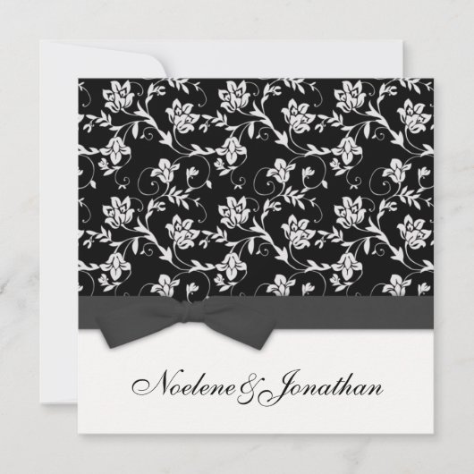 Invitation Black and White Bow Flower Wedding Invite (Devant)