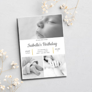 Invitation Black and white Cute 1er Anniversaire Fête Invitat