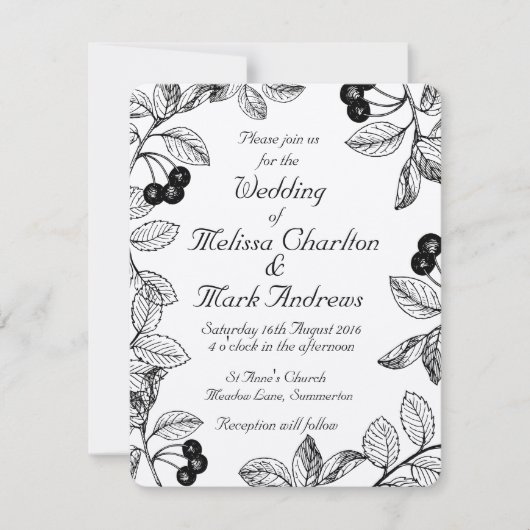 Invitation Black and White Dahlia Elegant Rustic Custom (Devant)