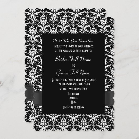 Invitation Black and white damask (Devant / Derrière)
