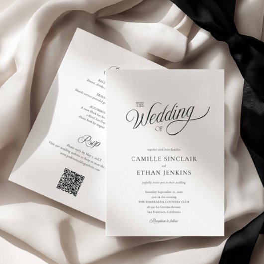Invitation Black and White Elegant All in One Wedding