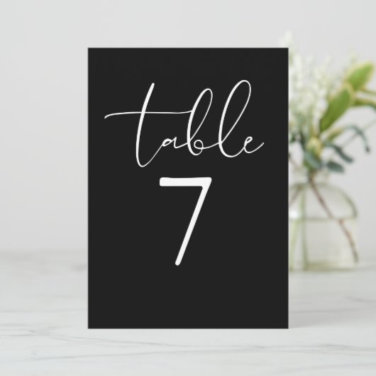 Invitation Black And White Elegant Modern Script Table Number (Debout devant)