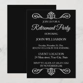 Invitation Black and White Elegant Retirement party (Devant / Derrière)