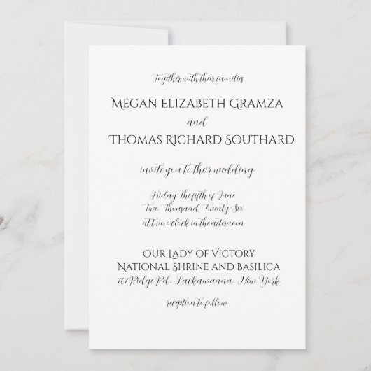 Invitation Black and White Elegant Simplicity Wedding Invite (Devant)