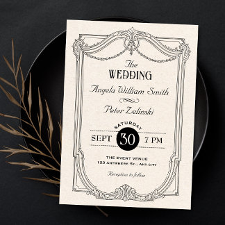 Invitation Black and white elegant Vintage gothic wedding
