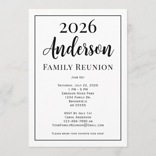 Invitation Black and White Family Reunion Modern Simple (Devant)
