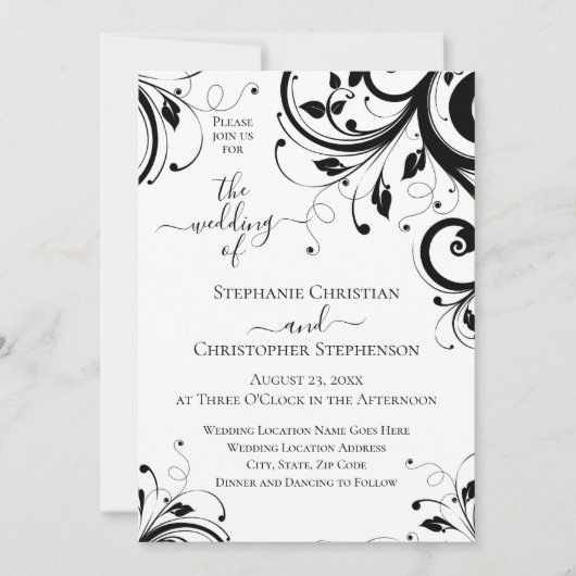 Invitation Black and White Festiver Swirl QR Code All in One  (Devant)