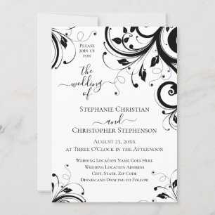 Invitation Black and White Festiver Swirl QR Code All in One