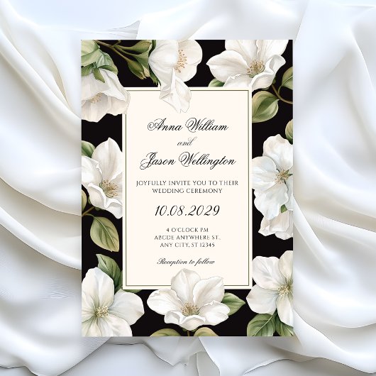 Invitation Black and white Floral elegant wedding