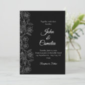 Invitation Black and White Floral Line Art Wedding  (Debout devant)
