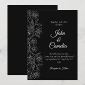Invitation Black and White Floral Line Art Wedding (Devant / Derrière)