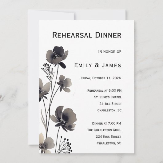 Invitation Black and White Floral Wedding (Devant)