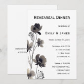 Invitation Black and White Floral Wedding (Devant / Derrière)
