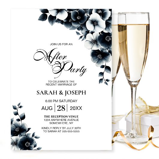 Invitation Black and White Floral Wedding After Party
