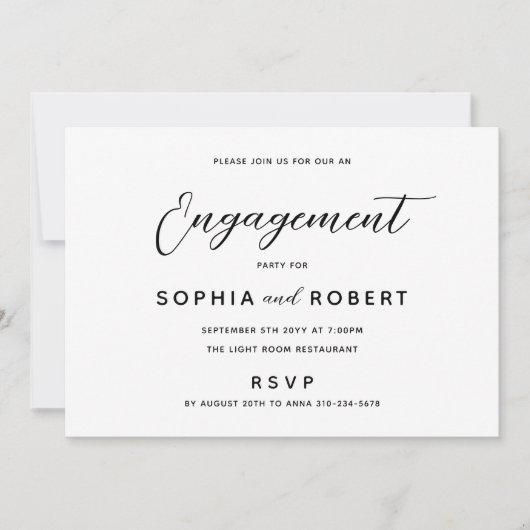 Invitation Black and White Fun Décontracté Engagement Party (Devant)