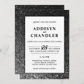 Invitation Black and White Glam Chic Moderne Parties scintill (Devant / Derrière)