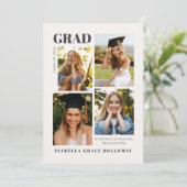 Invitation Black and White Grad Announcement With Photos (Debout devant)