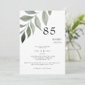 Invitation Black and White Greenery 85e fête d'anniversaire (Debout devant)