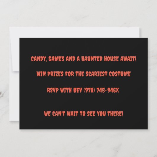 Invitation Black and White Halloween Scary Black Spider (Dos)