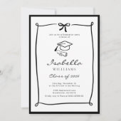 Invitation Black and White Hand Drawn Bow graduation (Devant)