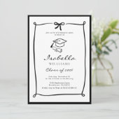 Invitation Black and White Hand Drawn Bow graduation (Debout devant)