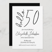 Invitation Black and White Hello 50 Fabulous Birthday Simple (Devant / Derrière)