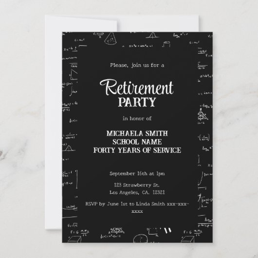 Invitation Black and White Math Teacher Retirement Party (Devant)